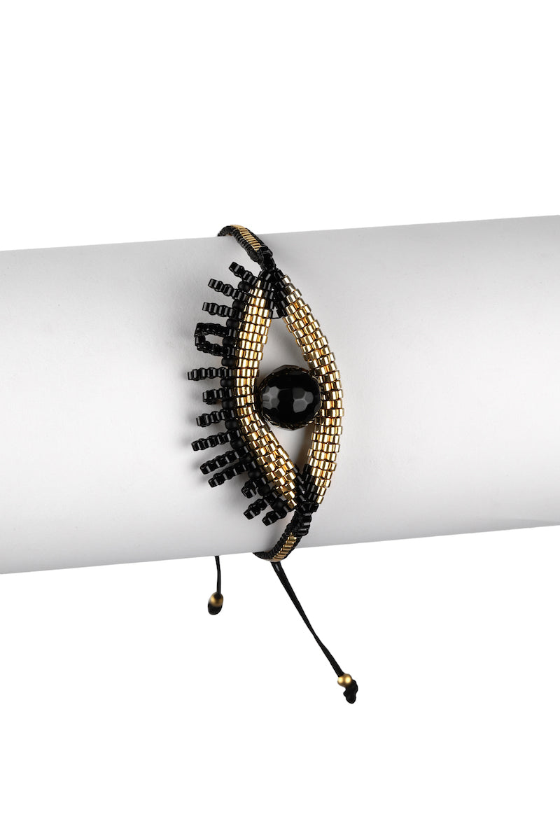 Black-Gold Eye Shine Beaded Bracelet