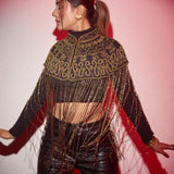 Bohemian Hand Beaded Cape with Shimmer Tassels