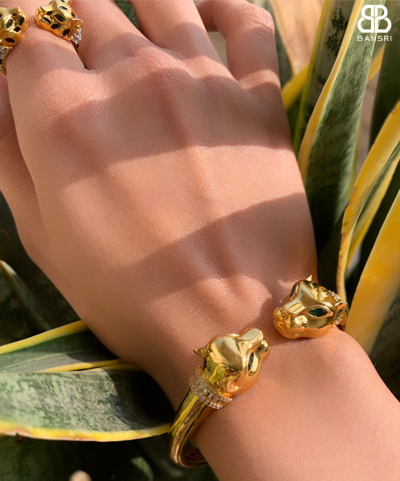 Double Headed Baguette Panther Bangle Bracelet