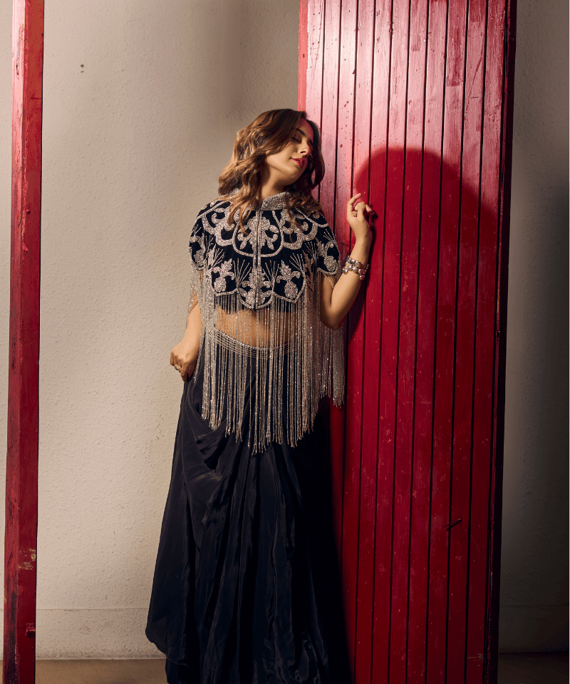 Majestic Velvet Beaded Tassel Cape