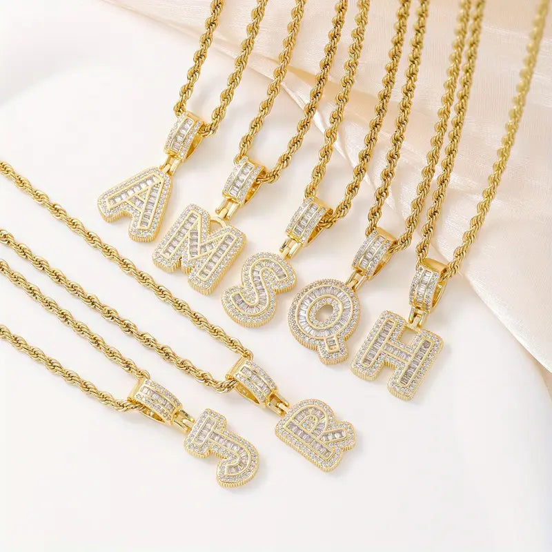 Initial Baguette 3D Letter Charm Pendant