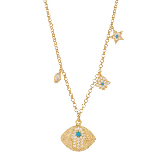 Hamsa Evil Eye Charm Necklace