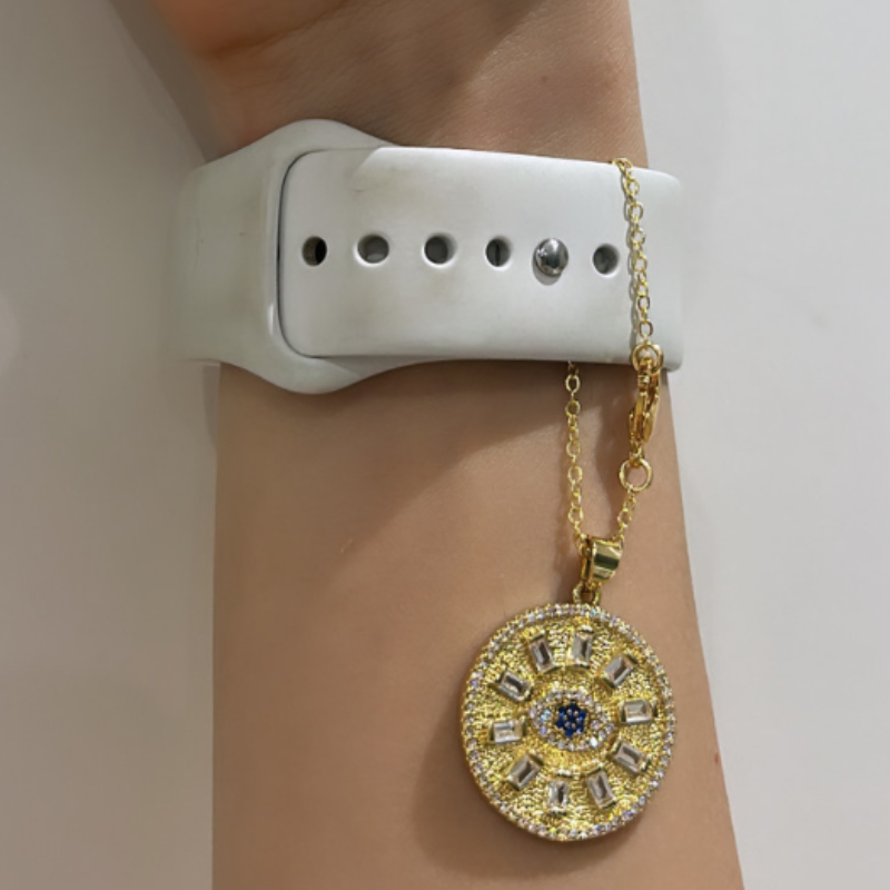 Baguette Diamond Evil Eye Medallion Watch Charm