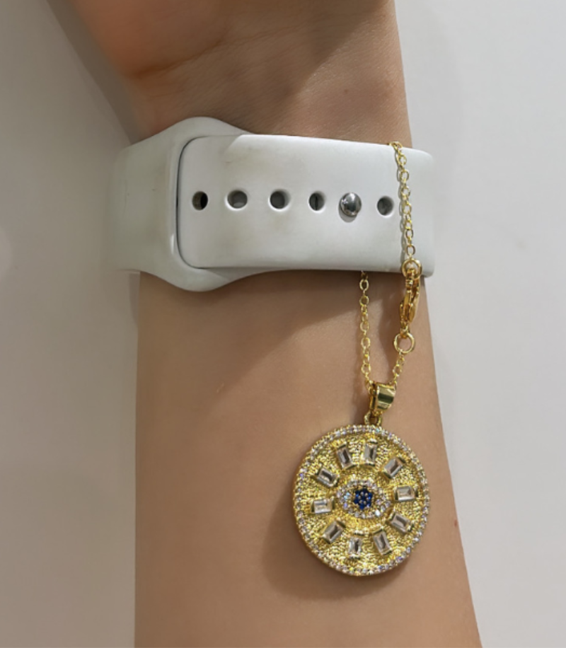 Baguette Diamond Evil Eye Medallion Watch Charm