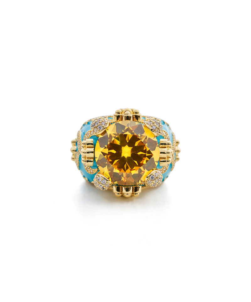 Isabeau Goddess Gold Citrine Cocktail Ring - Bansri Design 