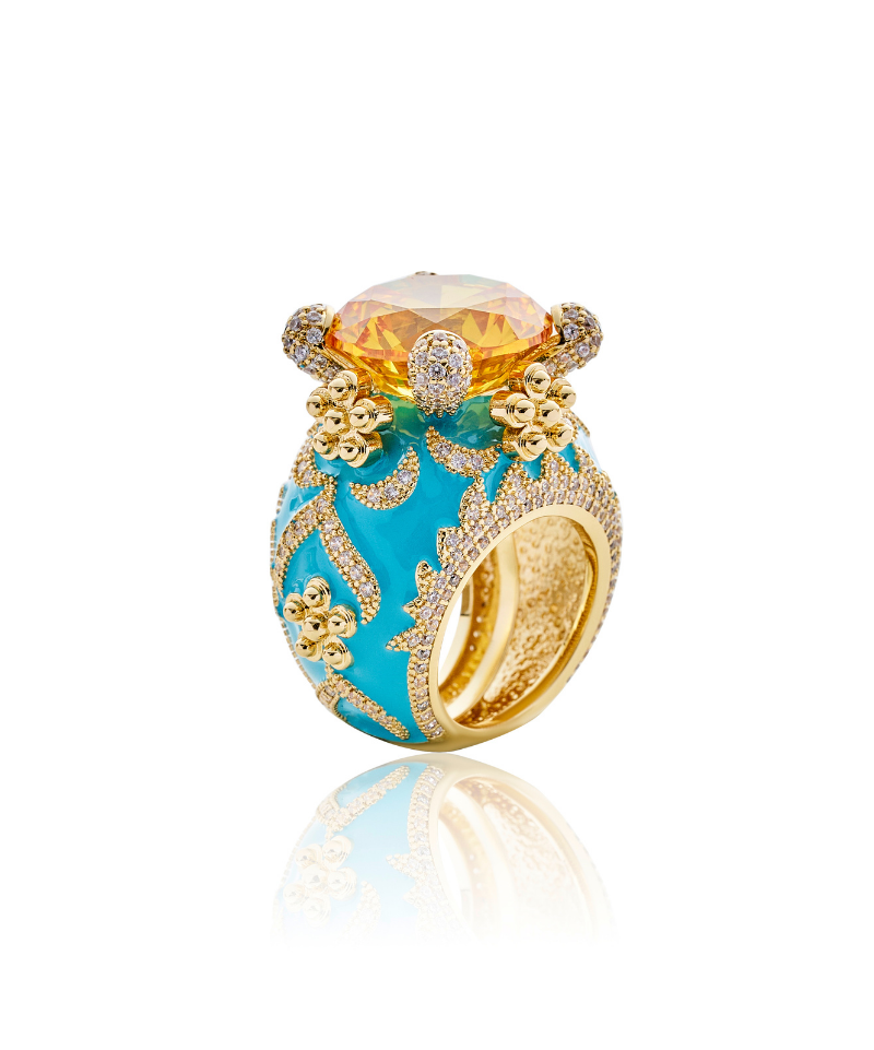 Isabeau Goddess Gold Citrine Cocktail Ring - Bansri Design 