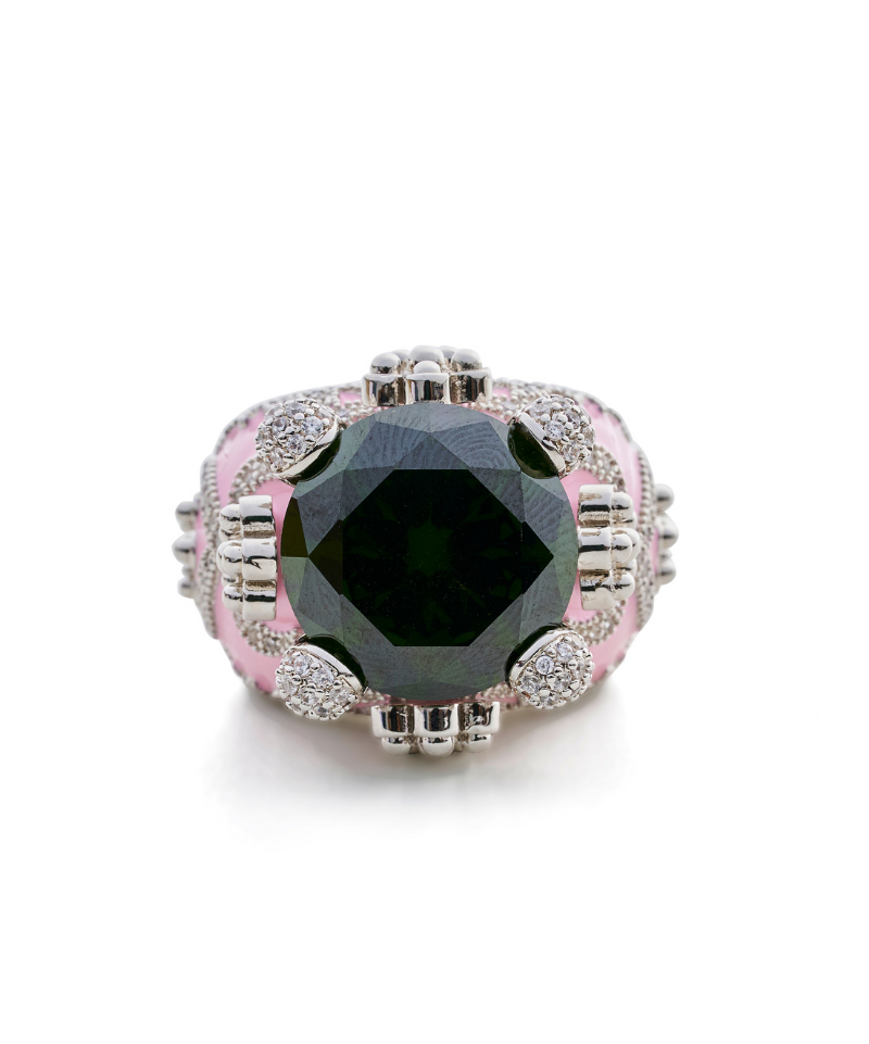 Isabeau Goddess Pink Emerald Cocktail Ring - Bansri Design 