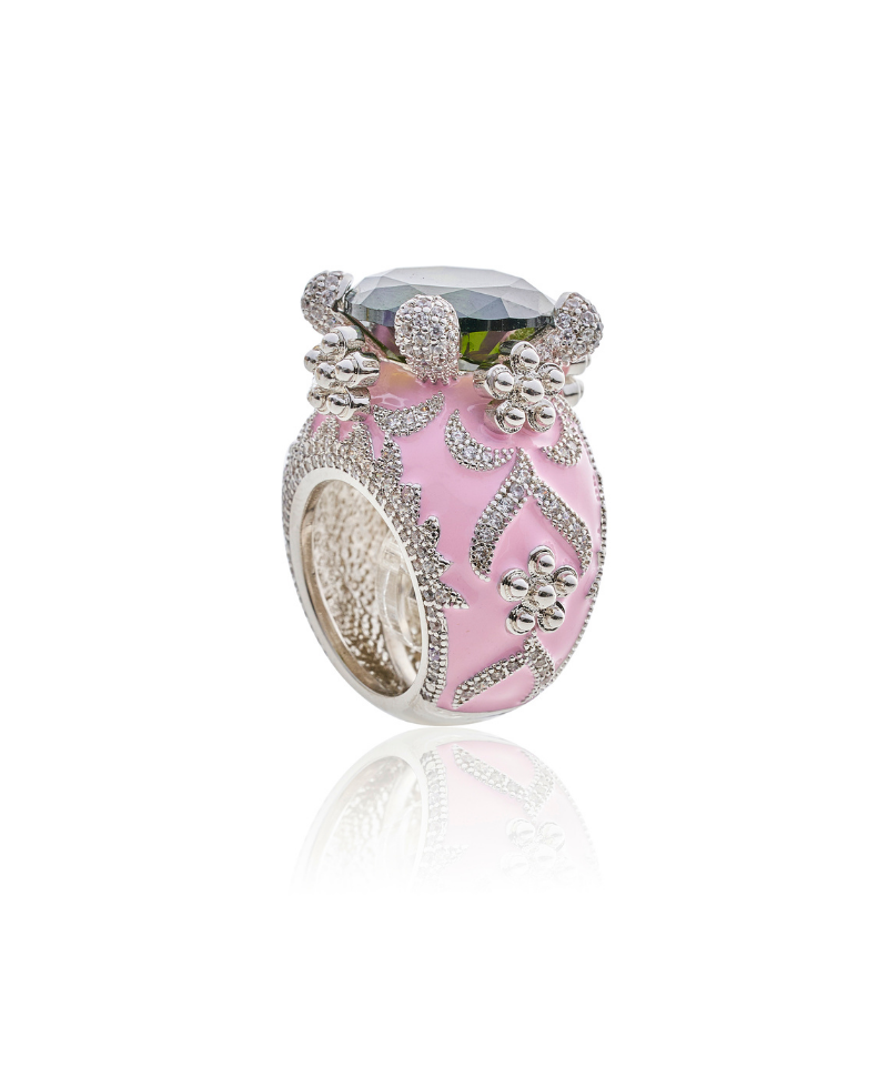 Isabeau Goddess Pink Emerald Cocktail Ring - Bansri Design 