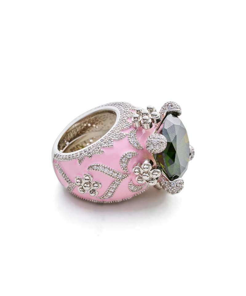 Isabeau Goddess Pink Emerald Cocktail Ring - Bansri Design 