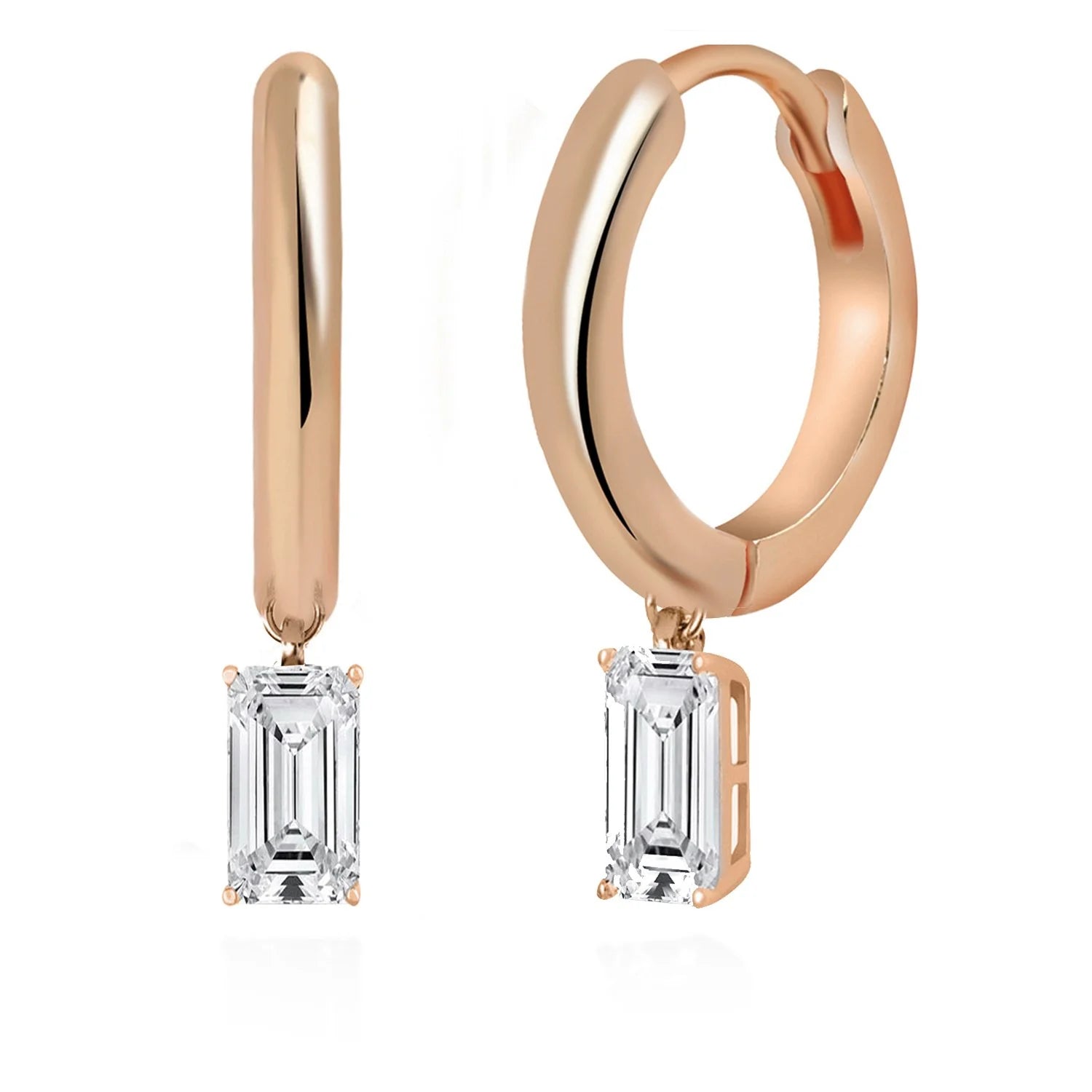 Diamond Baguette Solitaire Mini Hoop Earring