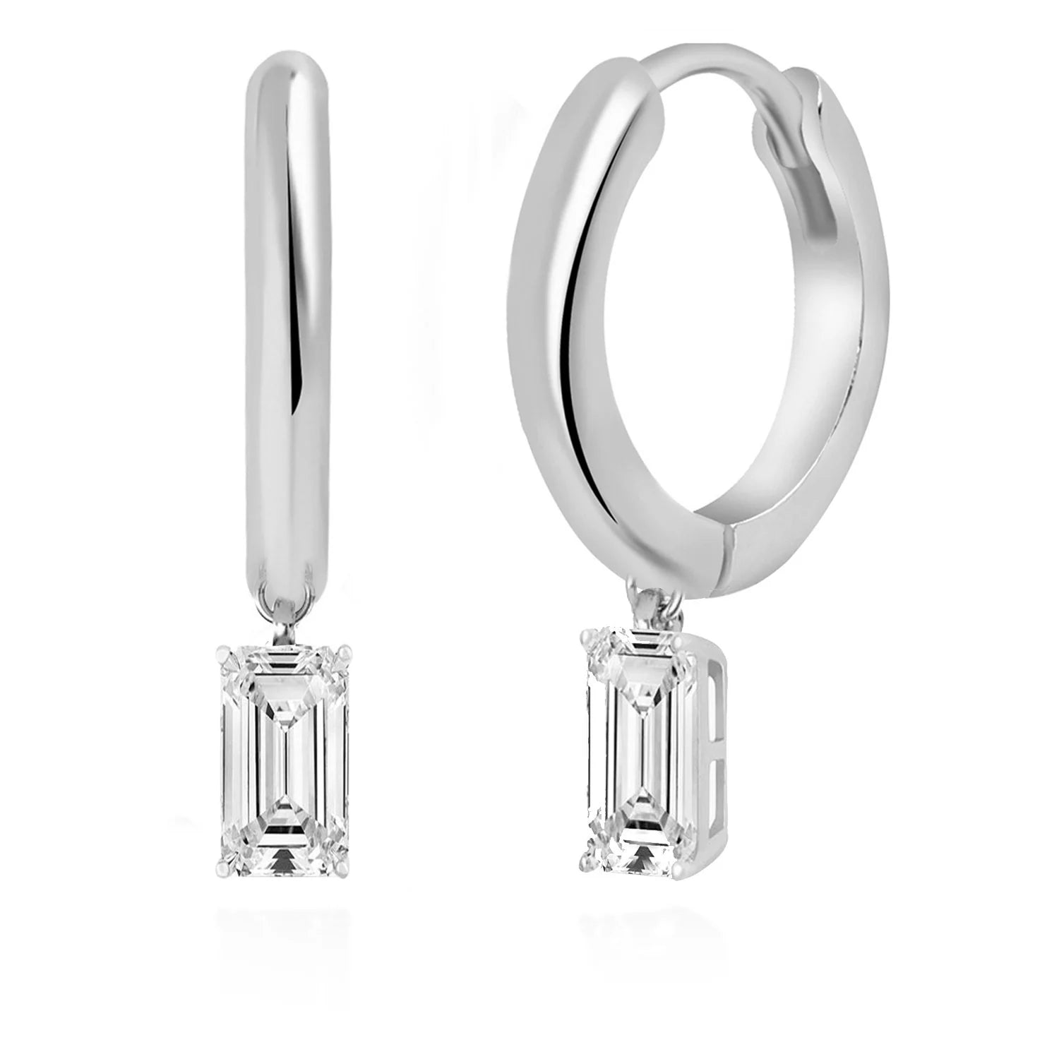 Diamond Baguette Solitaire Mini Hoop Earring