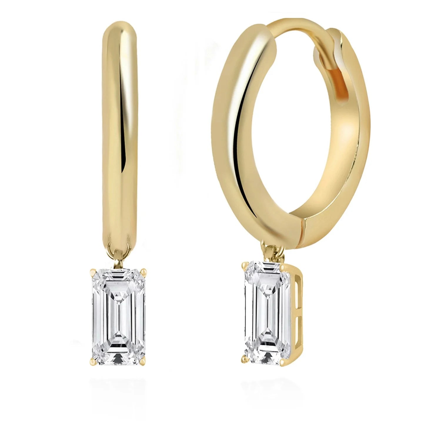 Diamond Baguette Solitaire Mini Hoop Earring