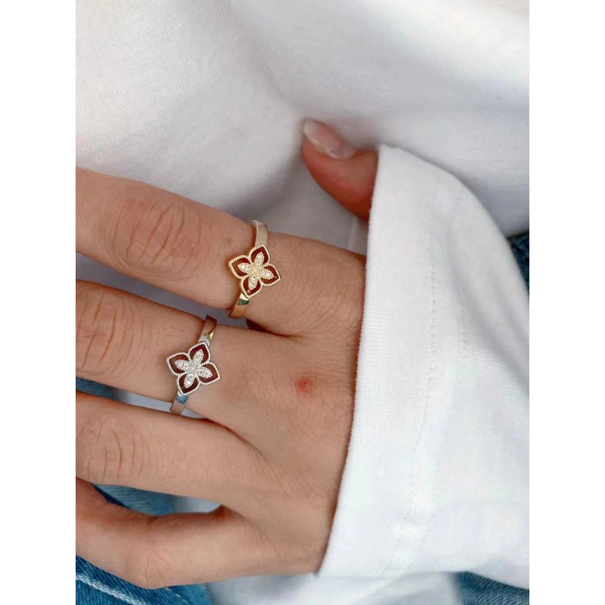 Lucky Clover CZ Diamond Bracelet & Ring Set
