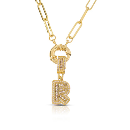 Initial Baguette 3D Letter Charm Pendant