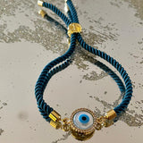 Evil Eye Disc Adjustable Cord Bracelet