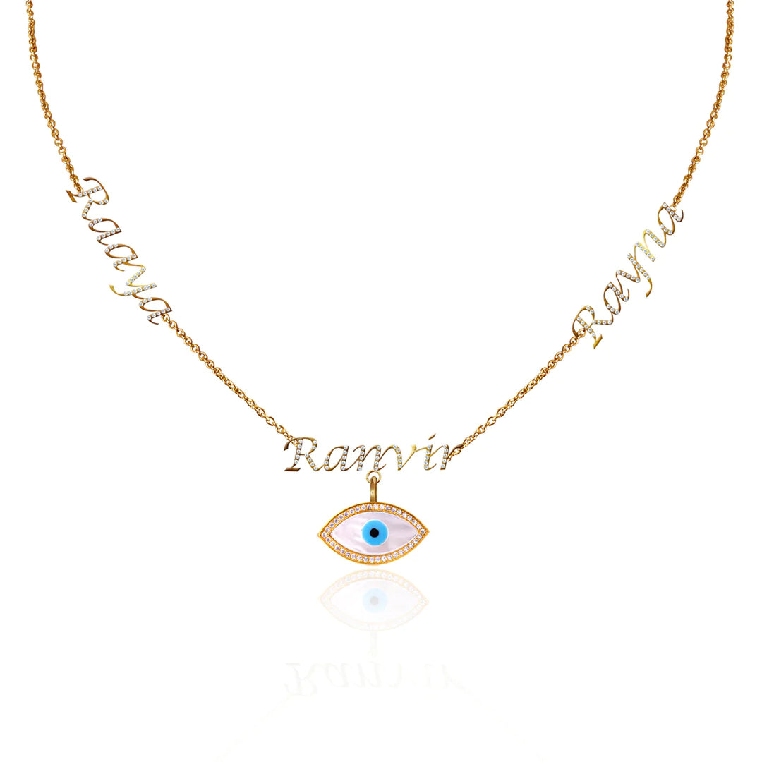 Personalized Trio Name Evil Eye Charm Layered Necklace