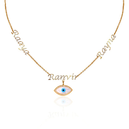 Personalized Trio Name Evil Eye Charm Layered Necklace