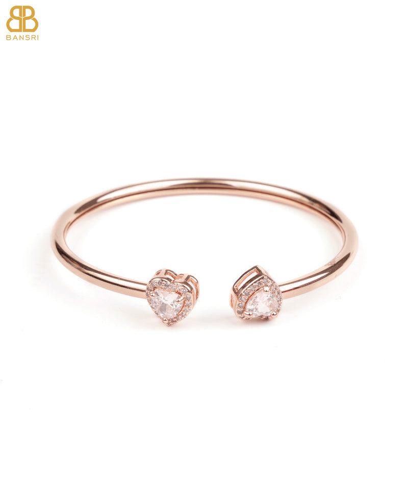 Heart Double Solitaire Flexi Bangle Bracelet & Earring Set