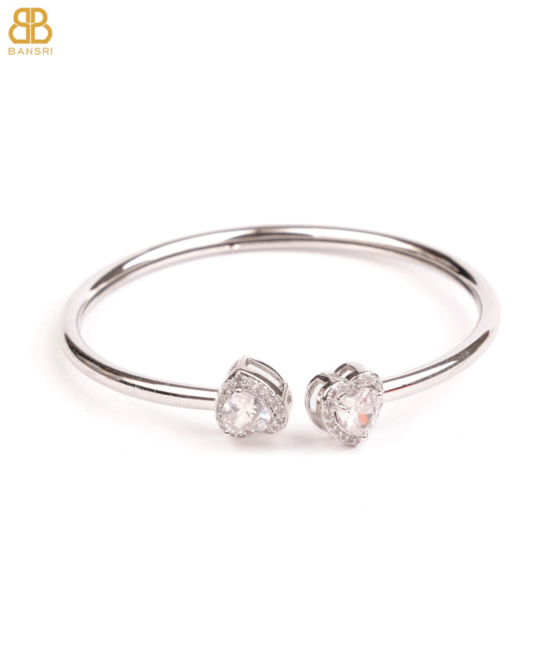 Heart Double Solitaire Flexi Bangle Bracelet & Earring Set