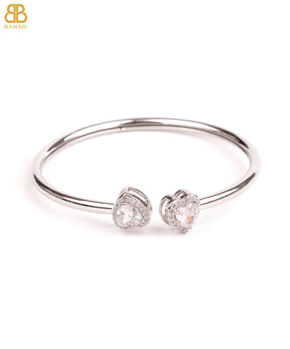 Heart Double Solitaire Flexi Bangle Bracelet & Earring Set