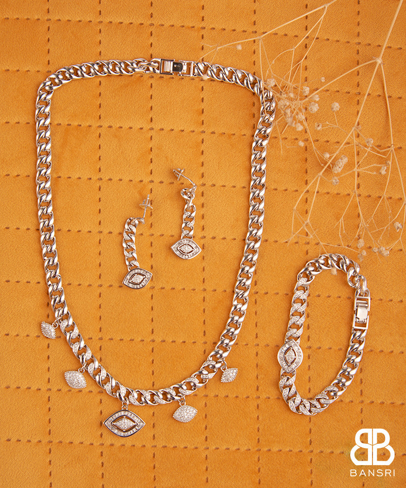 Cuban Link Evil Eye Necklace, Bracelet & Earring Set