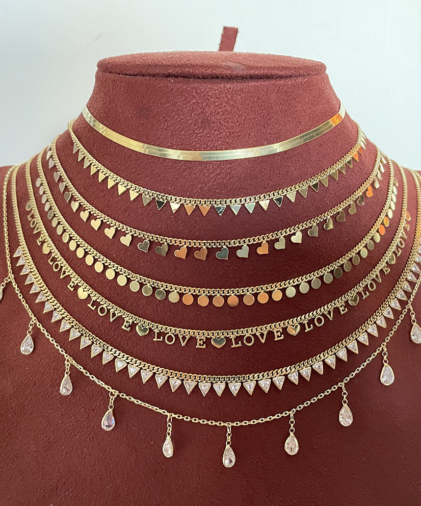 Mini Hearts Collar Chain Necklace - Rosegold
