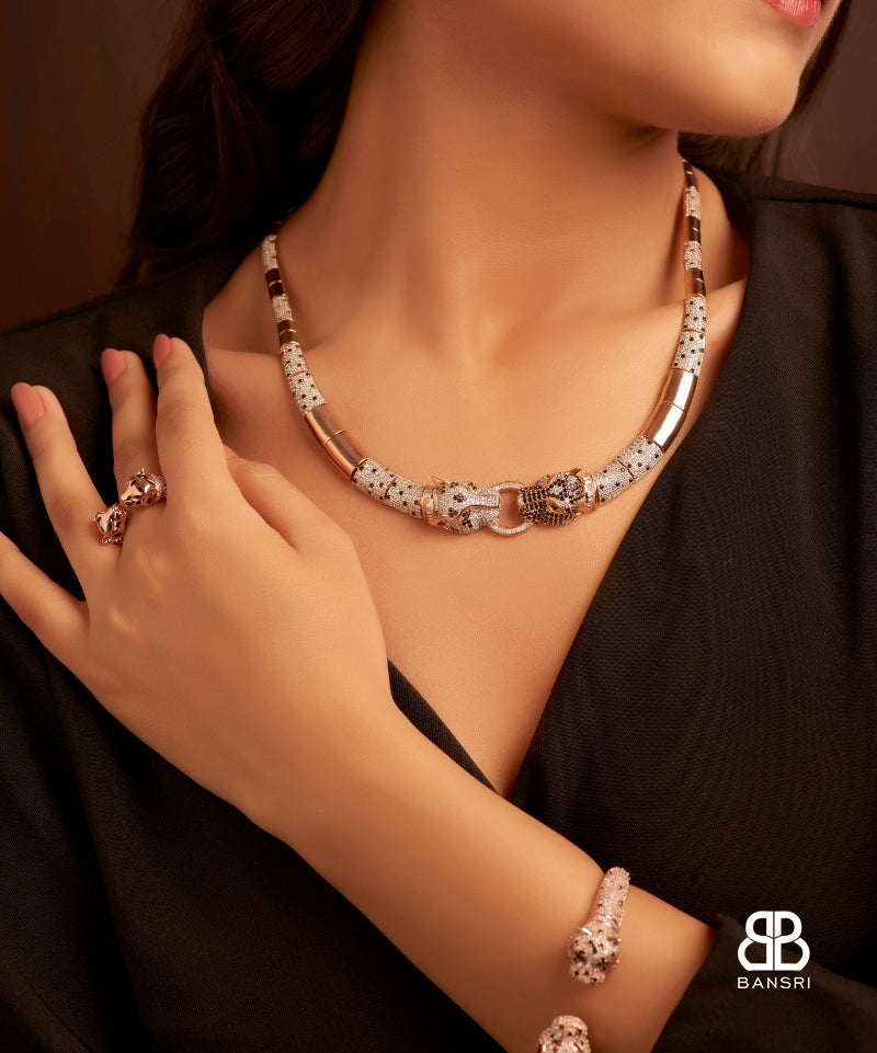 Le Panthera Rosegold Collar Necklace & Earring Set