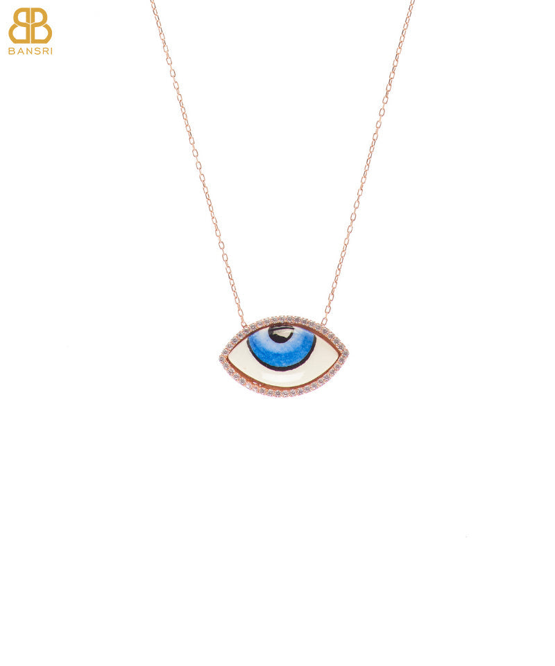 Hand Painted Rosegold Evil Eye Necklace