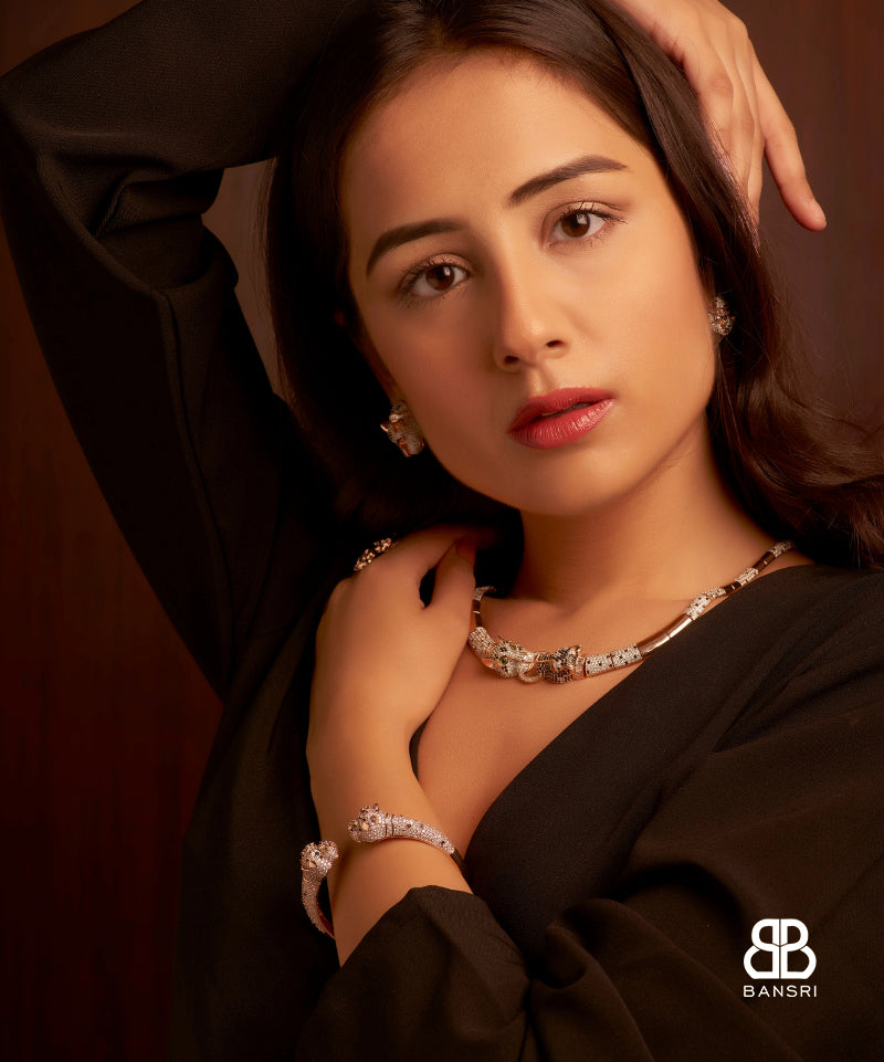 Le Panthera Rosegold Collar Necklace & Earring Set