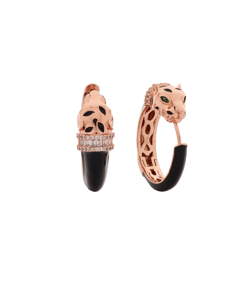 Rosegold Deux Panthera Headed Bracelet Cuff, Earring & Ring