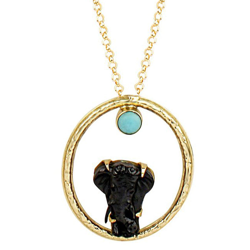 Safari Elephant Carved Pendant Necklace - Bansri Mehta Design