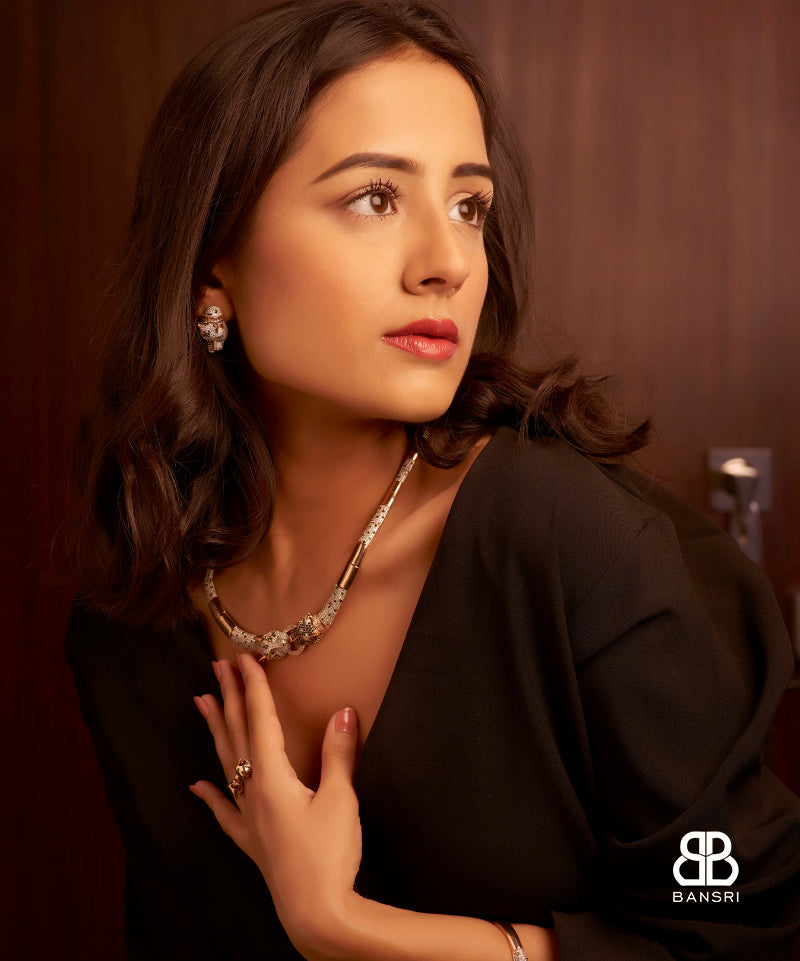 Le Panthera Rosegold Collar Necklace & Earring Set