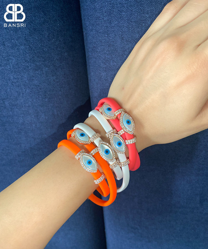 Sterling Silver Double Evil Eye Adjustable Wrap Bracelet - Bansri Design 