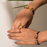 Rosegold Deux Panthera Headed Bracelet Cuff, Earring & Ring