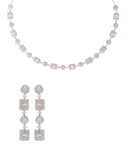 Baguette Uncut Swarovski & CZ Diamond Choker Necklace & Earring Set