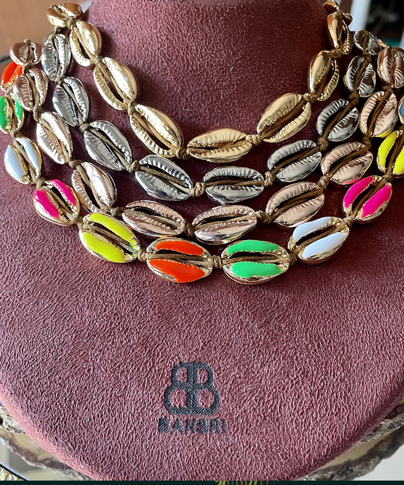 Neon Multicolor Cowrie Shell Necklace & Bracelet Set