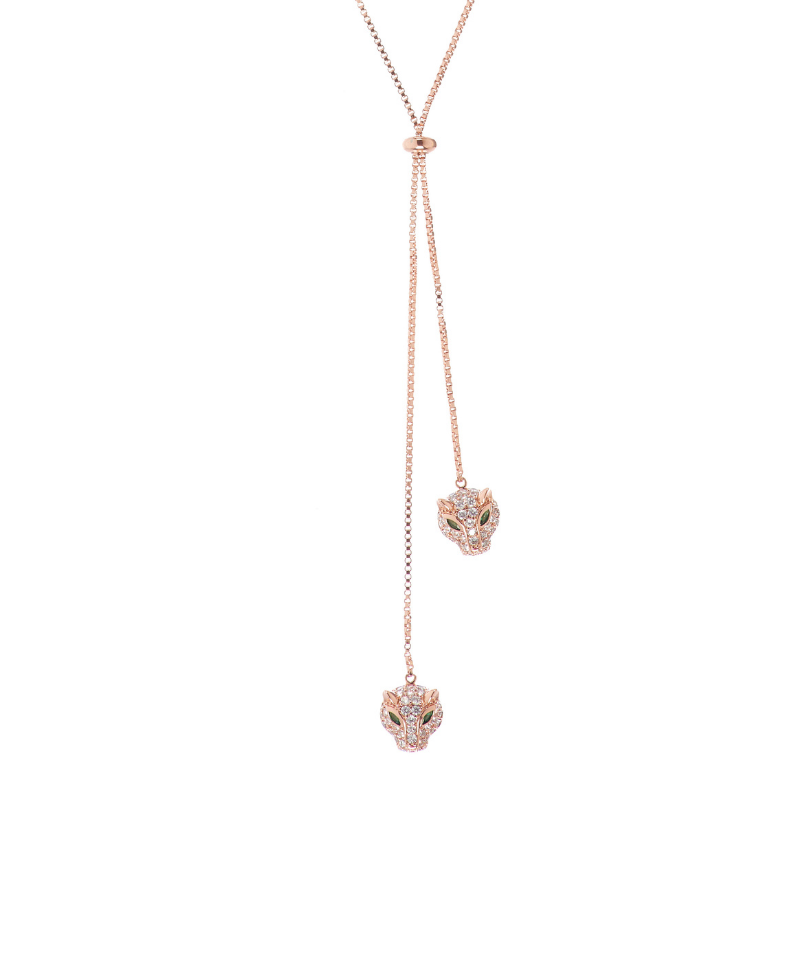 Double Headed Panthera Adjustable Lariat Necklace