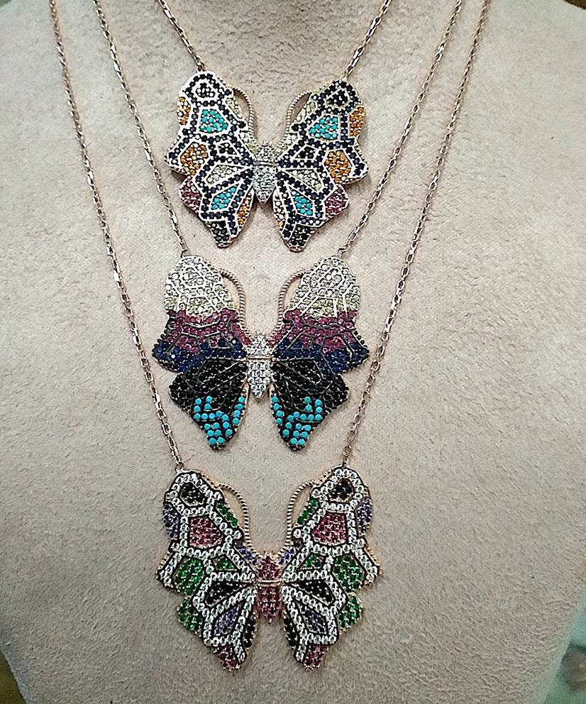 Multi hued Butterfly Necklace