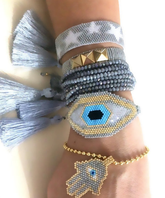 Cuboid Star Studded Beaded Adjustable Bracelet
