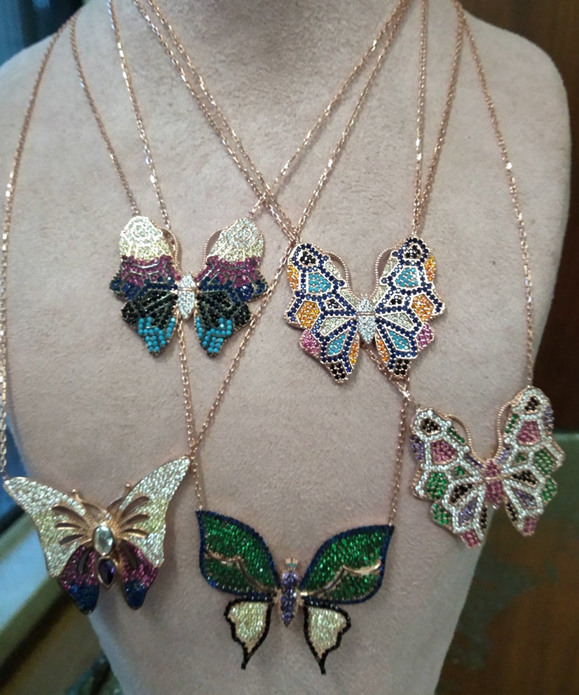 Multi hued Butterfly Necklace