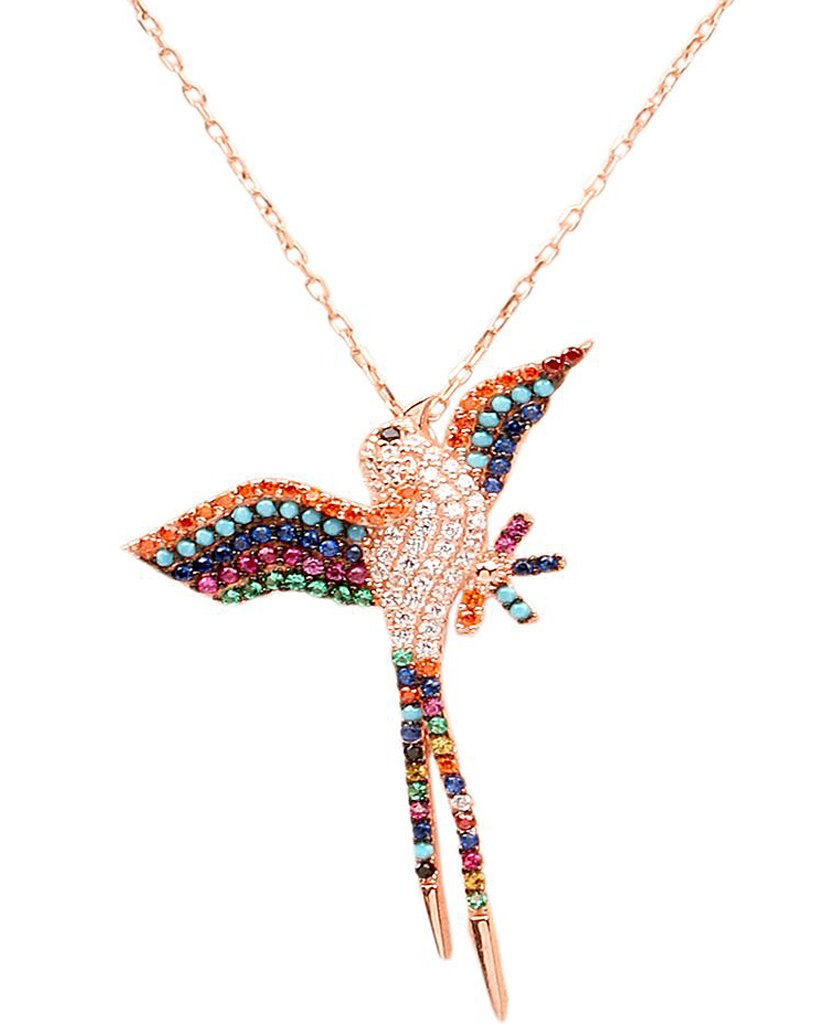 Multicoloured Bird Necklace with Swarovski Crystals - Bansri Design 