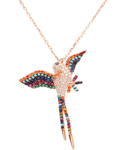 Multicoloured Bird Necklace with Swarovski Crystals - Bansri Design 