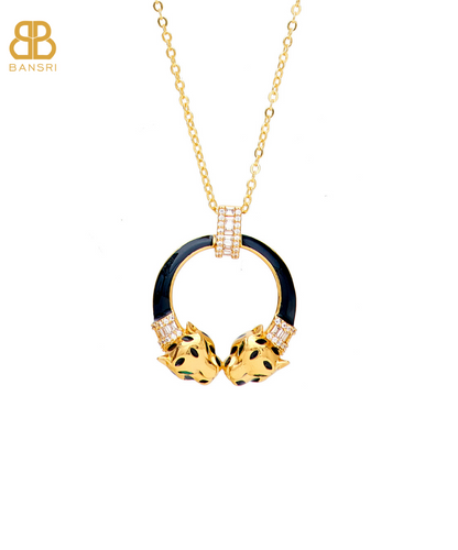 Gold Deux Panthera Headed Necklace, Bracelet Cuff, Earring & Ring