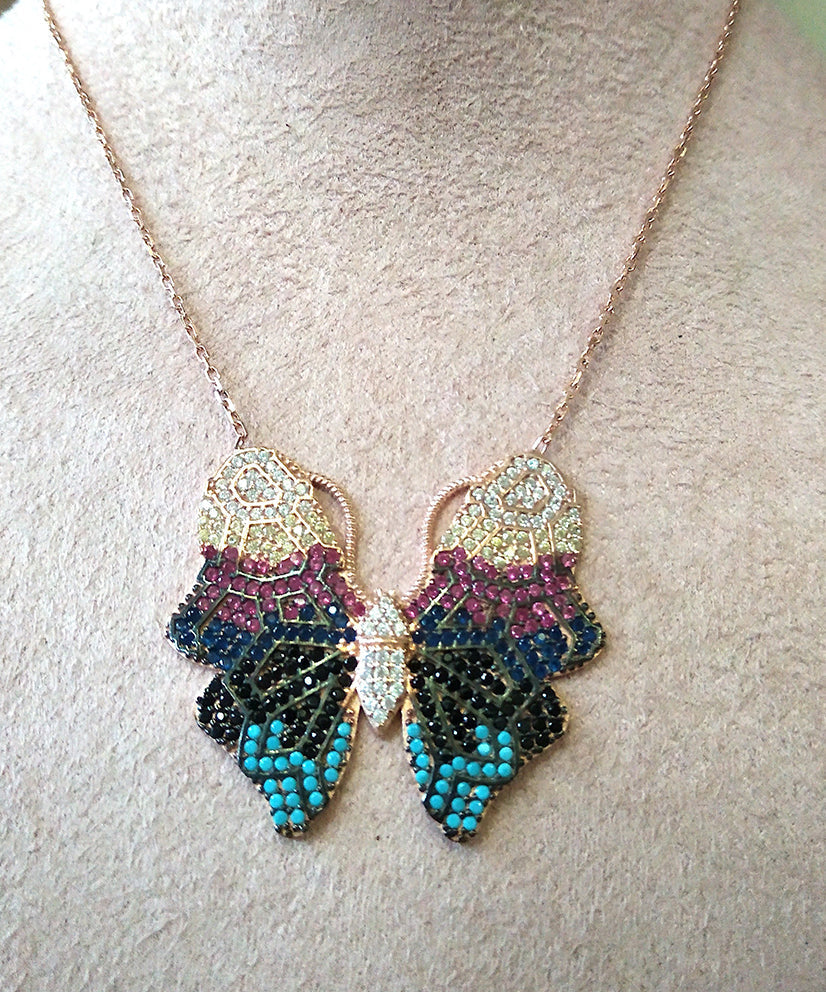 Multi Color Shaded Butterfly Necklace