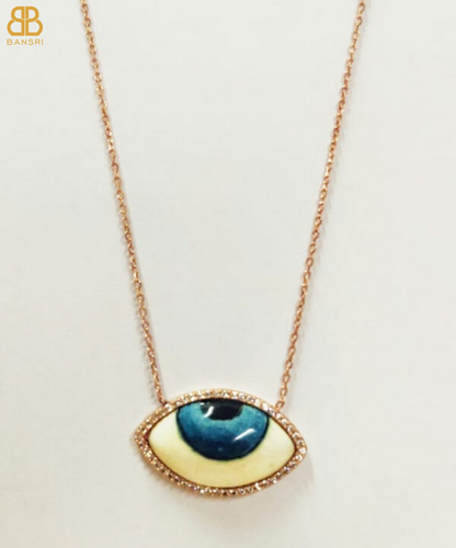 Hand Painted Rosegold Evil Eye Necklace