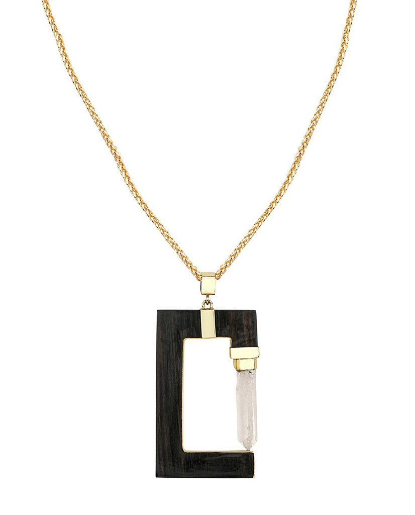 Shaleena Ebony Wood Rectangular Necklace in 18K Gold