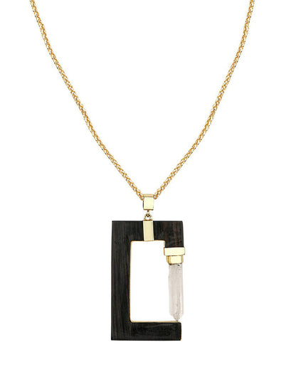 Shaleena Ebony Wood Rectangular Necklace in 18K Gold