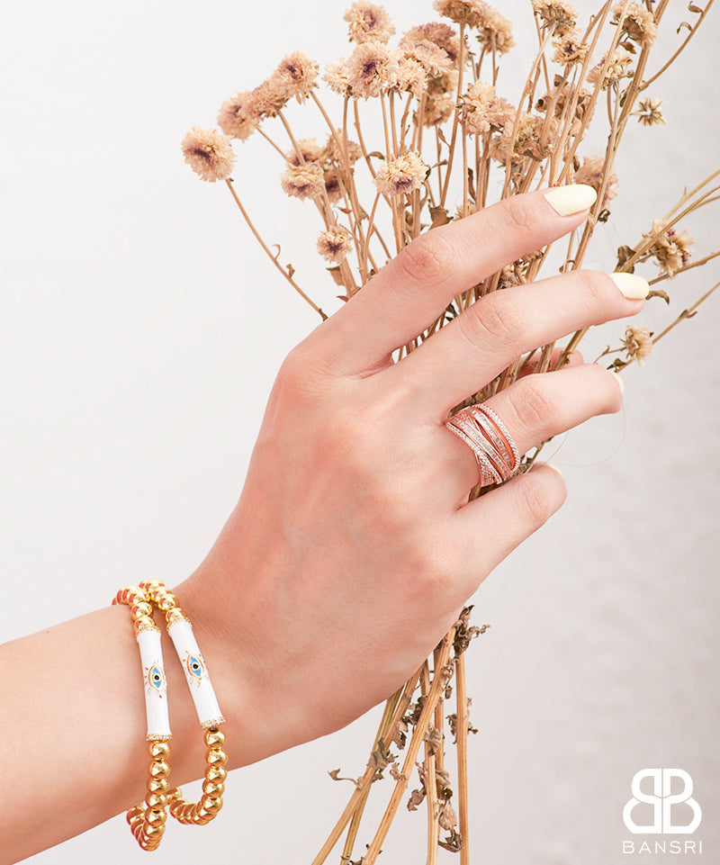 Enamel Evil Eye Gold Beaded Bracelet