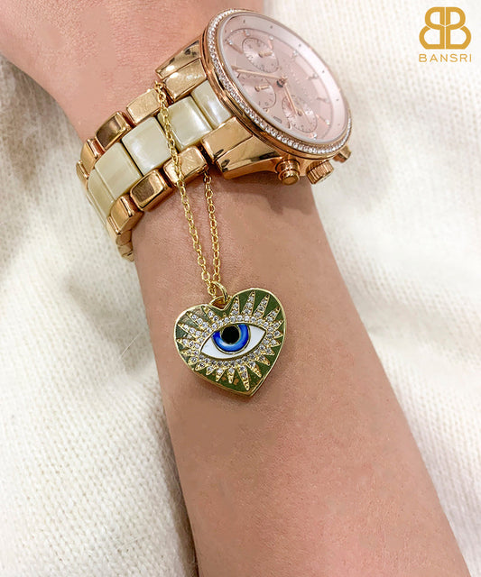 Enamel Love Heart Evil Eye Watch Charm