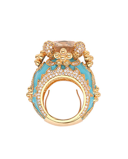 Isabeau Goddess Gold Citrine Cocktail Ring - Bansri Design 